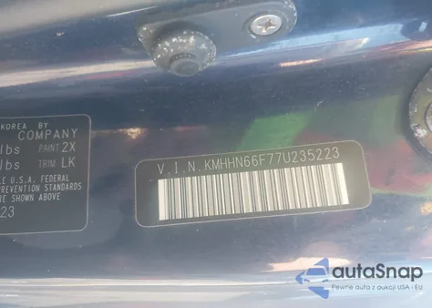 2007 Hyundai Tiburon Gt/Gt Limited/Se z USA, uszkodzony, nr VIN KMHHN66F77U235223